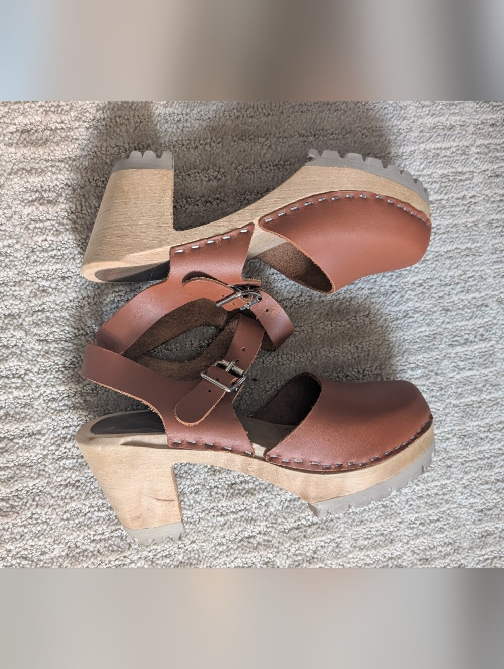 MIA Chestnut Brown Leather Clog Heels with Buckle - Picture 7 of 8